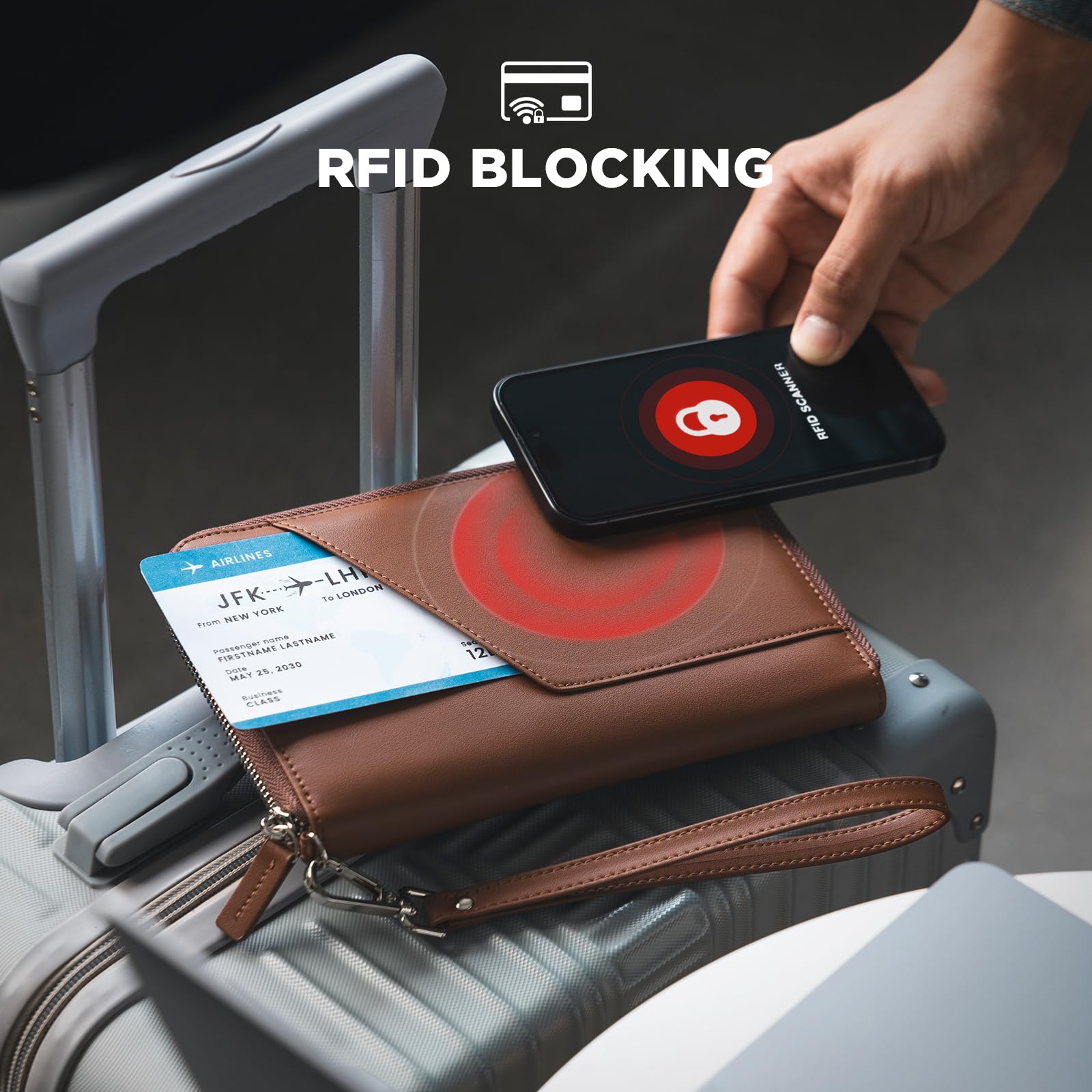 VULKIT Porta passaporto in pelle per famiglia, organizer per documenti da viaggio, con blocco RFID, sottile, doppio slot per schede SIM e porta carte, Espresso, 21 x 14 x 2.3 cm, Casual
