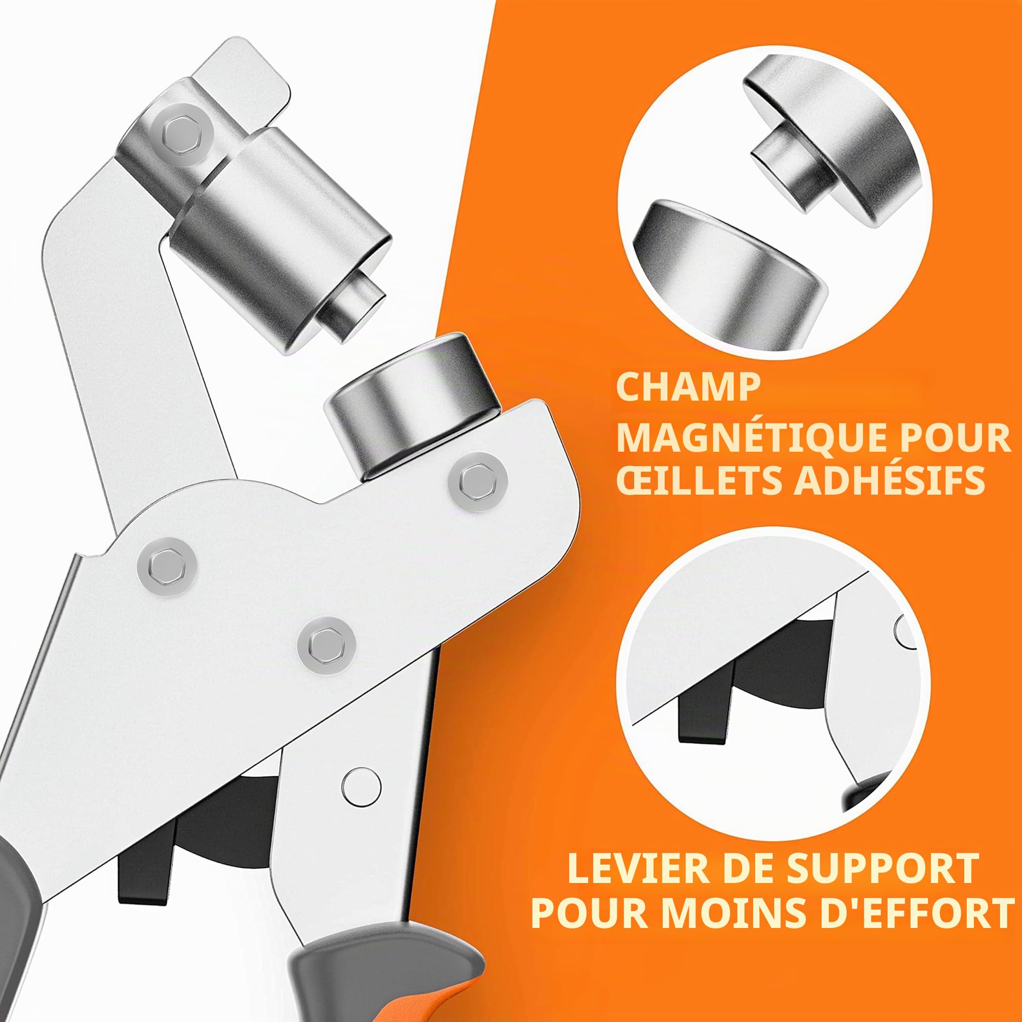 Pince à Oeillets pour Bâches et Tissus - Pince à Oeillets Professionnelle avec 300 Oeillets (Ø 10mm), Poinçonneuse à Oeillets Magnétique en Acier au Carbone pour Parfaits, Argentée