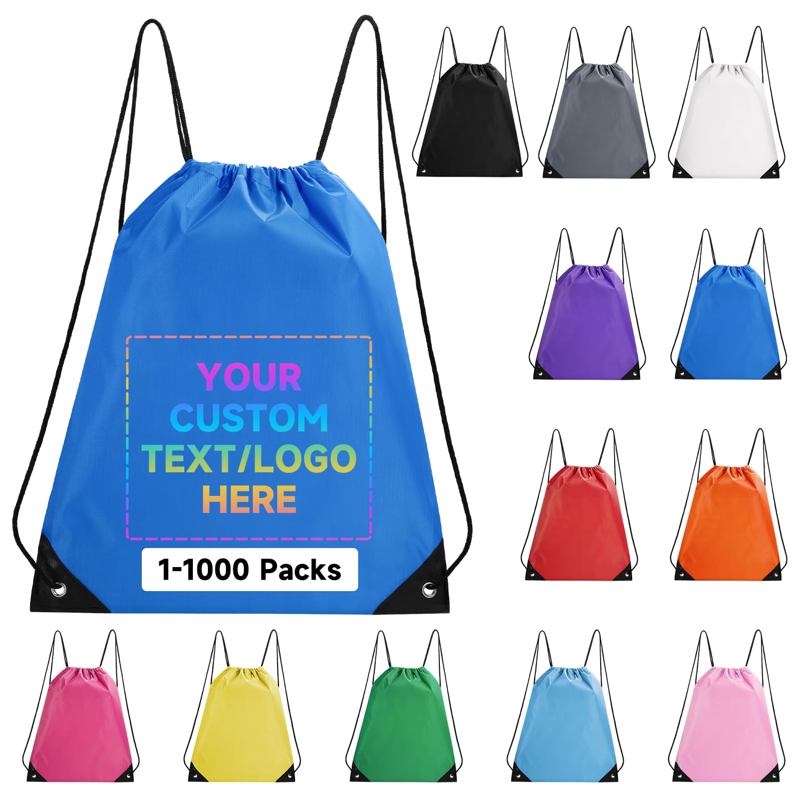 Custom Drawstring Backpacks With Your Logo, 10 Pack Personalized Text Drawstring Bags String Bag Bulk, Great for Travelling, Gym and for Everyday Use