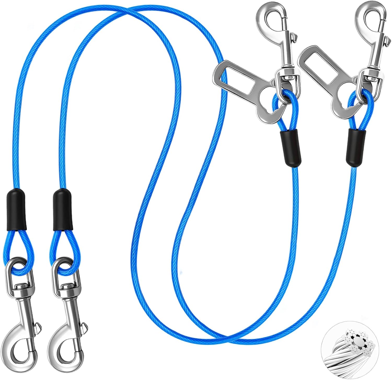 2-Pack Blue Dog Seatbelt Leash with Double Clips | 32-Inch Chew-Proof Safety Harness 2-Pack Blue Dog Seatbelt Leash with Double Clips | 32-Inch Chew-Proof Safety Harness