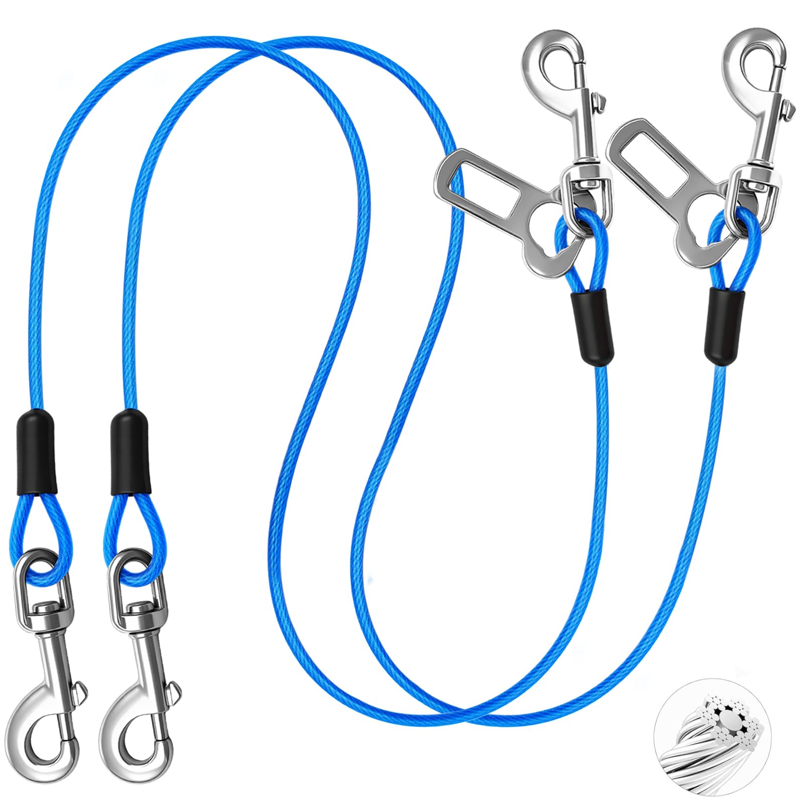 HaiYUAN Dog Car Safety Harness,16 Inch/40 cm Double Clips Seatbelt Dog Leash，No Chew seat Belts for Dogs（2 Pack Blue）