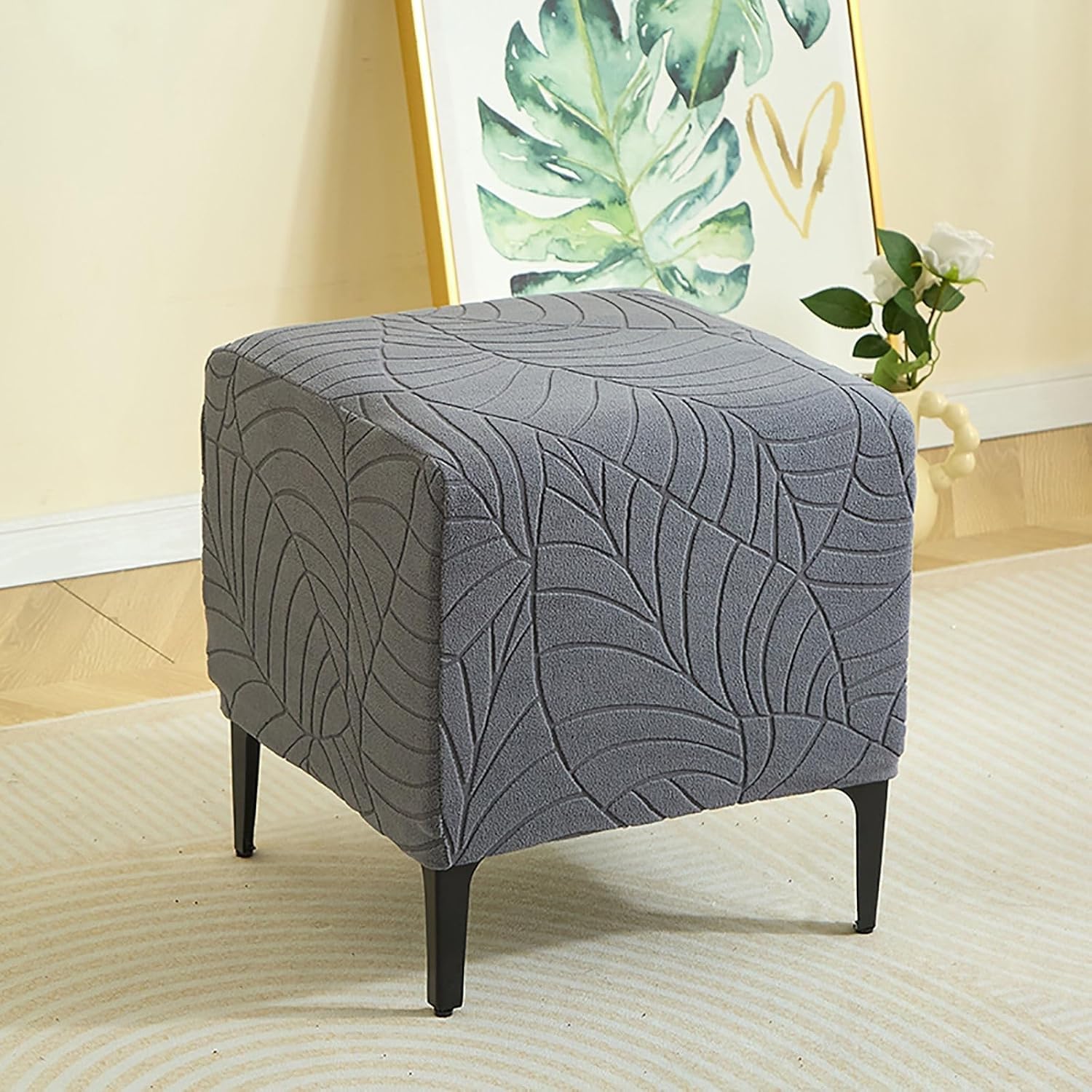Copri Pouf Quadrato 40 x 40 Elasticizzato Fodera per Poggiapiedi, Estensibile Fodera per Sgabello Coprisgabello Copri Ottomano Copertura Protettiva per Poggiapiedi(Dark Grey)