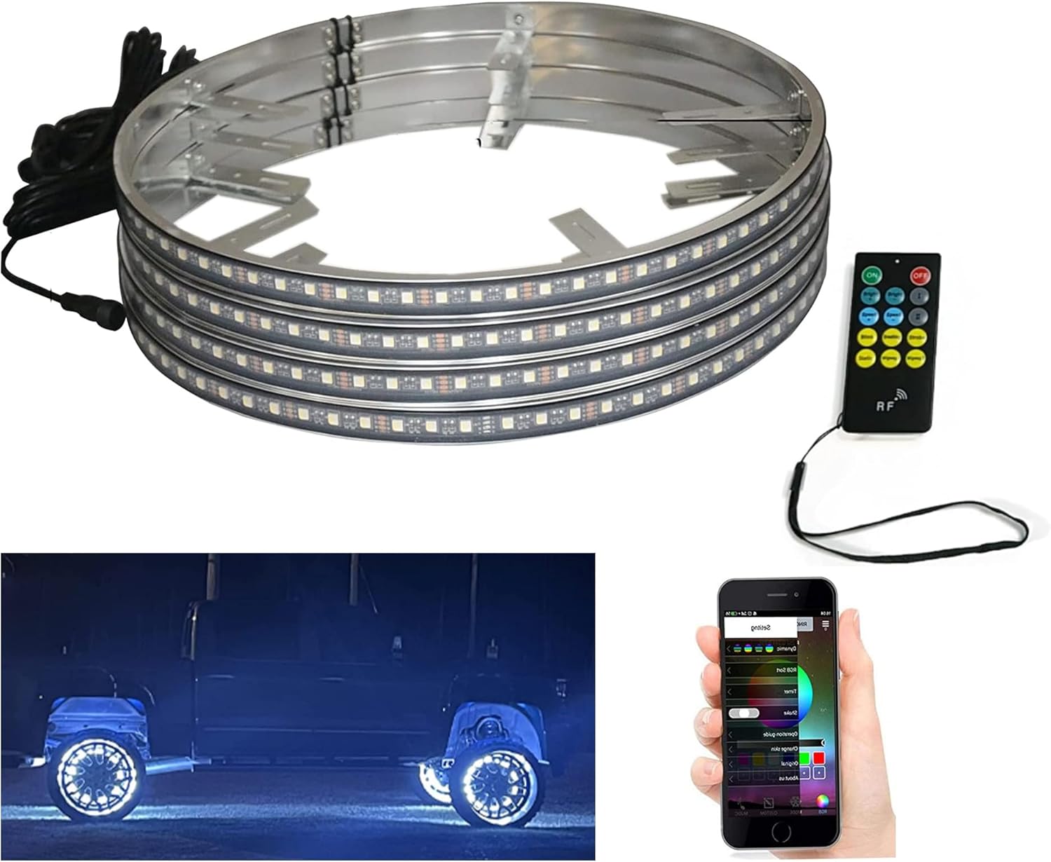15.5" RGBW Wheel Rim Light Auto Ring Lights,288 LEDs Multi-Color and Super Bright Pure White Tair Wheel Light Kits with IR&APP Control for Car ATV SUV Truck