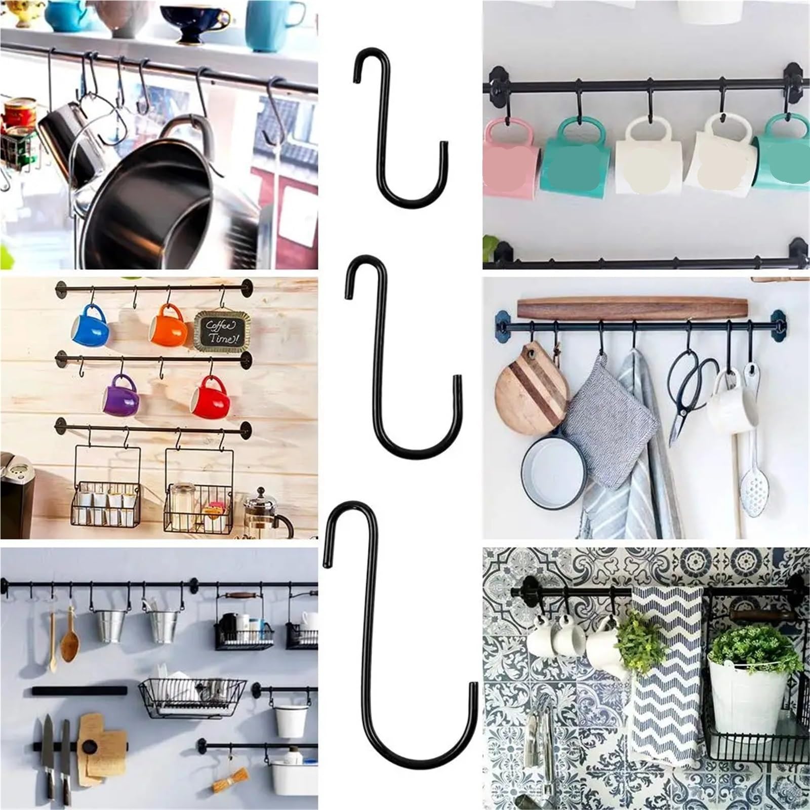 Ganchos En S Ganchos resistentes en forma de S, for sartén, olla, abrigo, bolso, plantas, cocina, baño, dormitorio, 3 tamaños para Oficina(L,32Pcs)