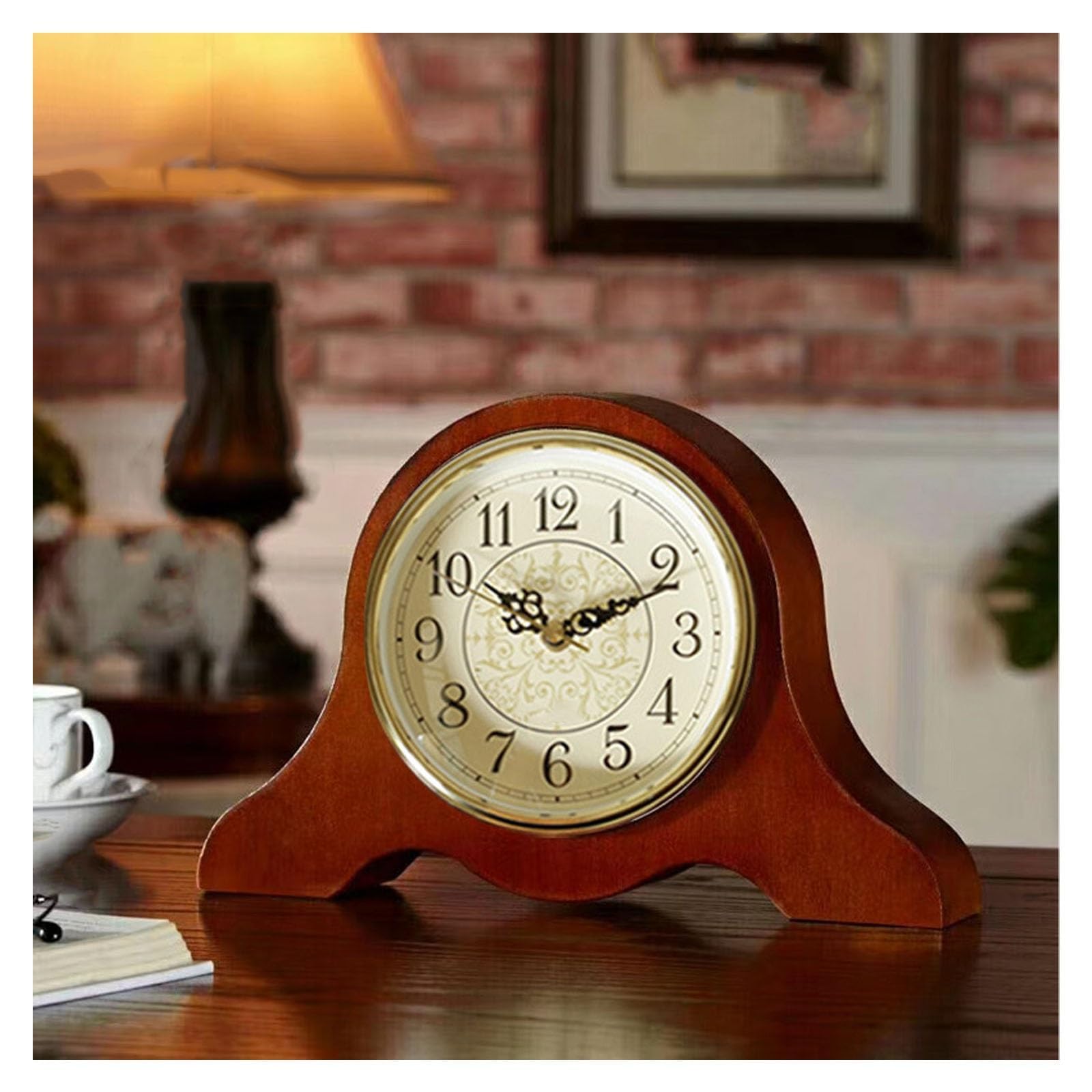 COYEUX Relojes de sobremesa de Madera Maciza, Reloj de Mesa Retro silencioso, Funciona con Pilas, para la repisa de la Chimenea del salón, decoración del hogar