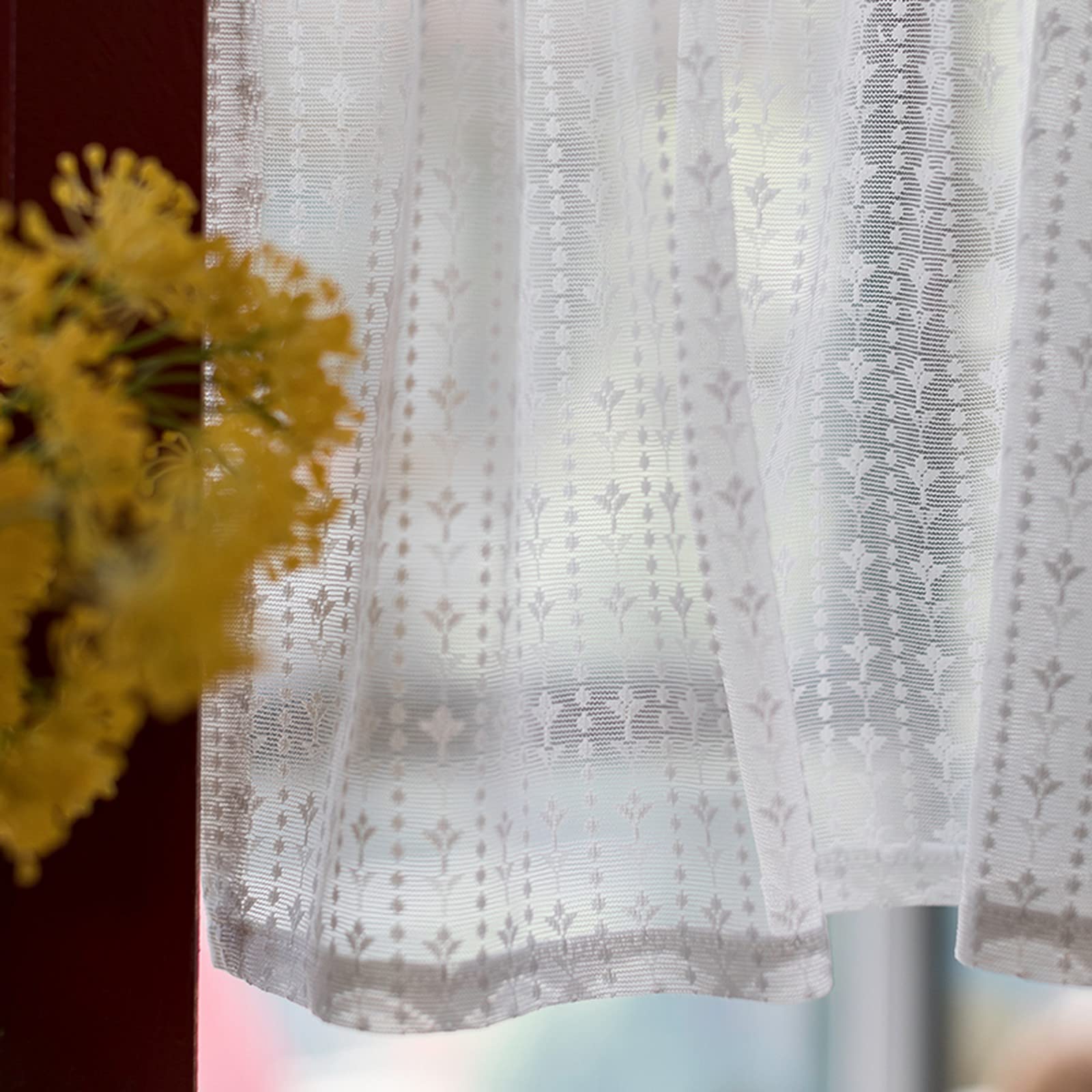 A.Monamour Cortina Cocina Ventana Puerta Corta Pequeña Hojas De Colores Bordado Blanco Voile Tul Transparente Bolsillo Para Varilla Panel Cenefa Rustica Bistro Para Dormitorio Café Baño Habitación