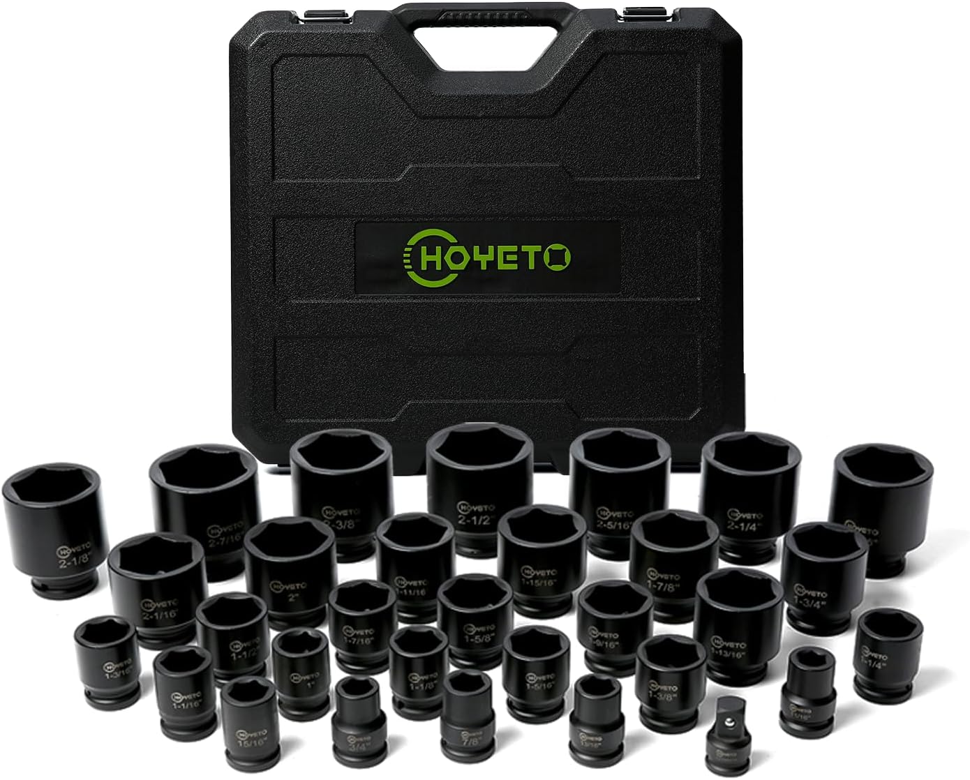 3/4" Drive Impact Socket Set, 31 Piece SAE 11/16" to 2-1/2", 6-Point Sockets Cr-Mo Alloy Steel for Auto Repair Rugged Construction, Storage Case