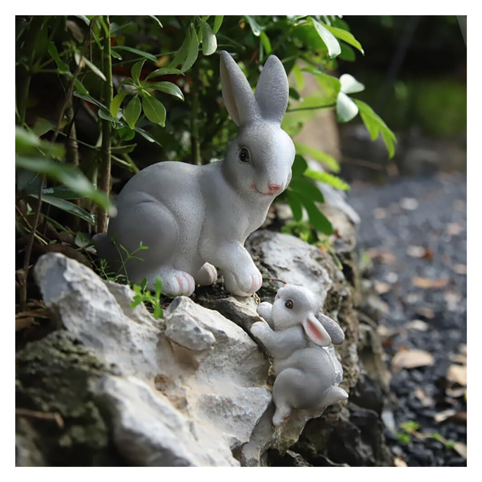 Rich Iron Cute Statues 3D Resin Rabbit Statue Mother and Child Bunny Sculpture Cute Easter Garden Backyard Decor(White)