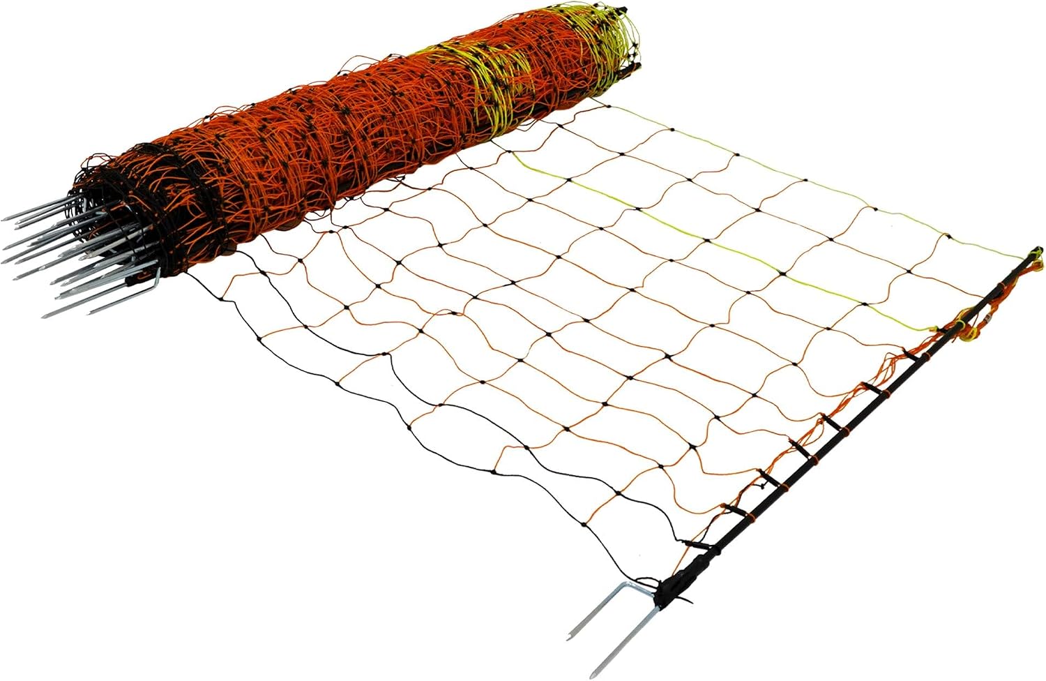 Electric Poultry Netting 50m Roll Fence & Post Chickens Geese Turkey Wire Mesh 11 Wire 120cm 1.2m High 14 Double Tips FREE Repair Kit and 10 Ground Stakes