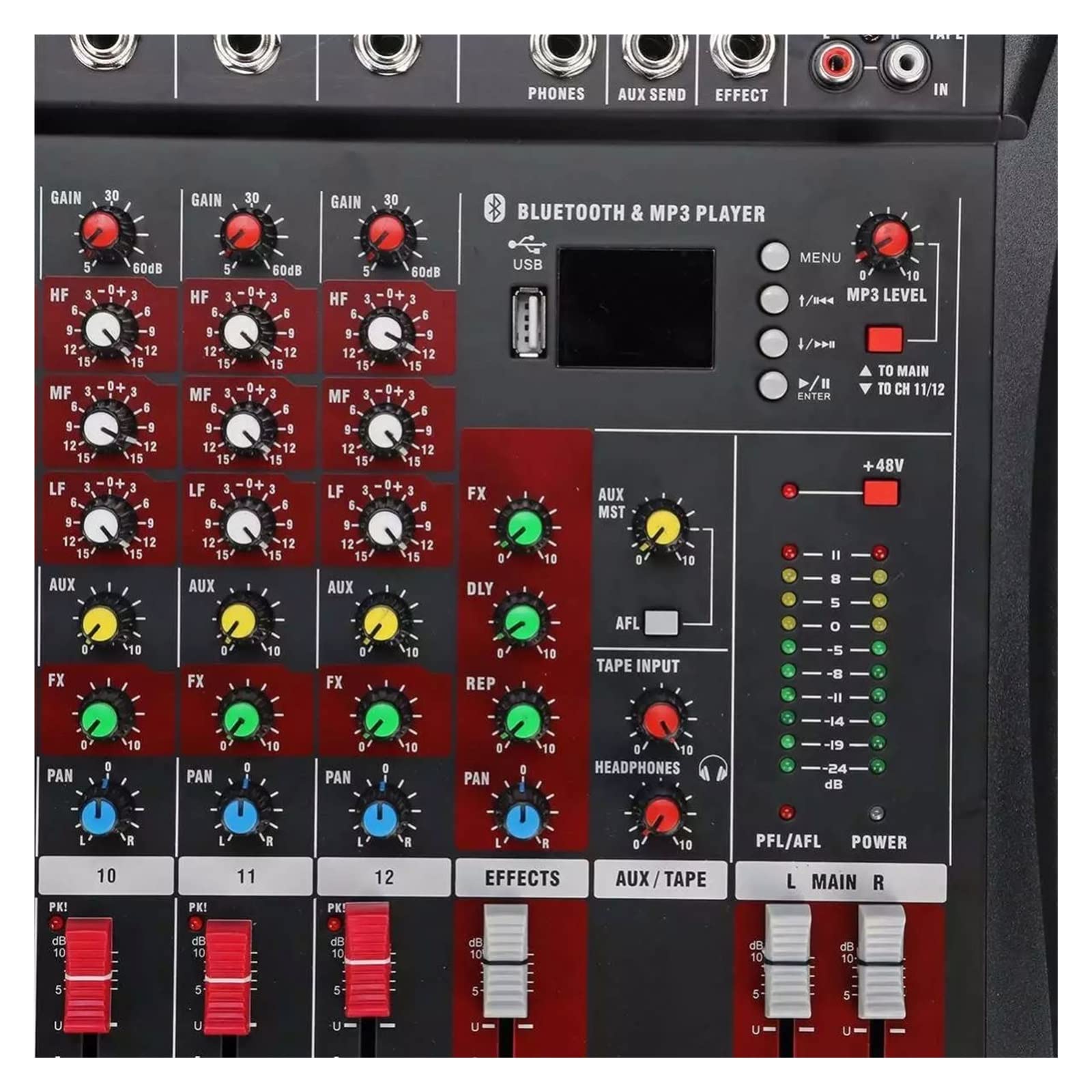 Mixer Audio, Mixer Digitale Professionale USB a 12 canali Mixer DJ Stage Performance per Podcast/Registrazione/Voce