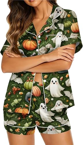 Vividcrate Halloween Womens Pajamas Pumpkin Horror Halloween Pajama Set Short Sl