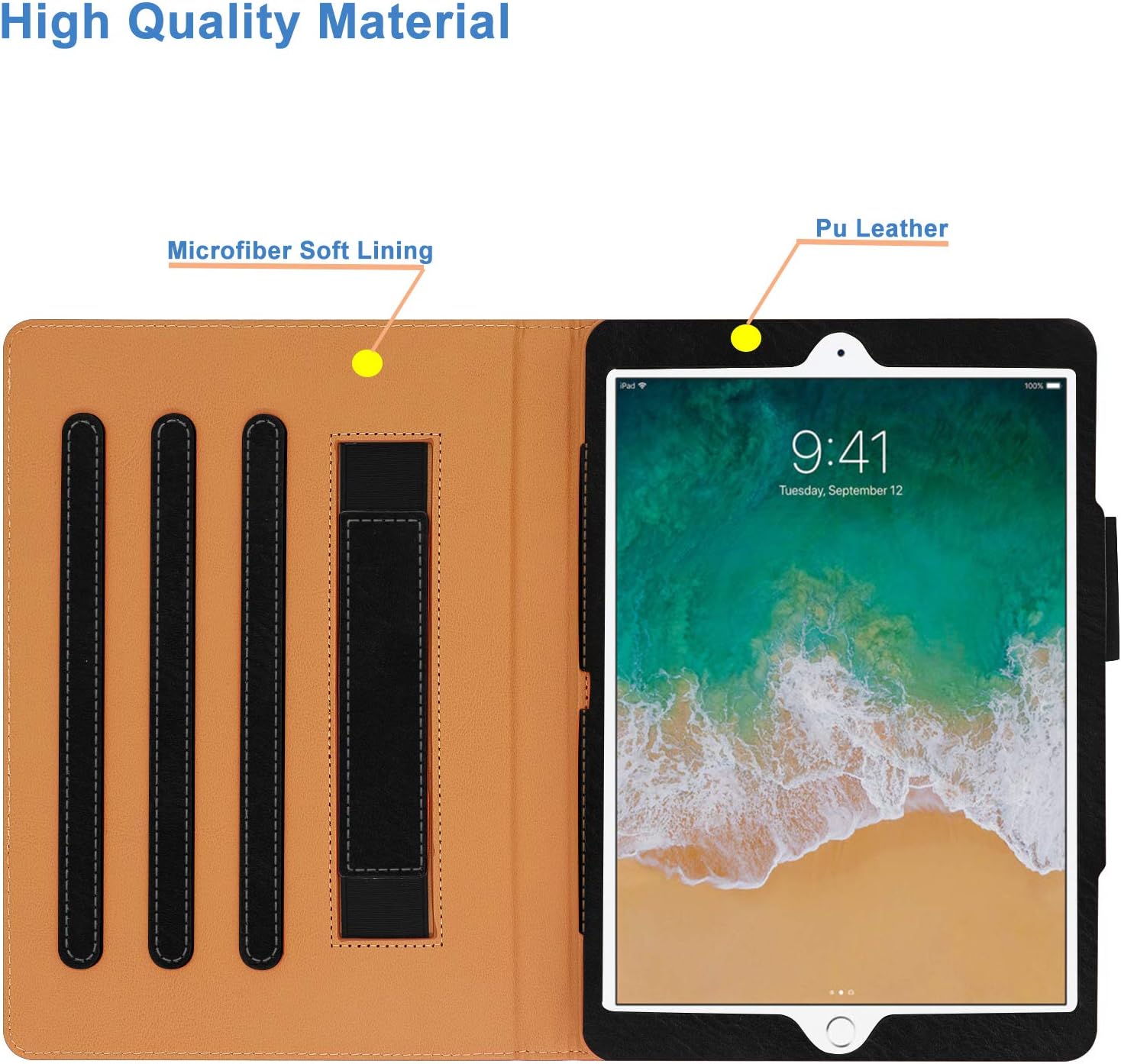 iPad 6th Generation Cases - iPad 9.7 inch 2018 2017 Air2 Air1 Case - Hand Strap, Auto Sleep Wake, Multi-Angle Stand A1822 A1823 A1474 A1475 (Embossed Flower)