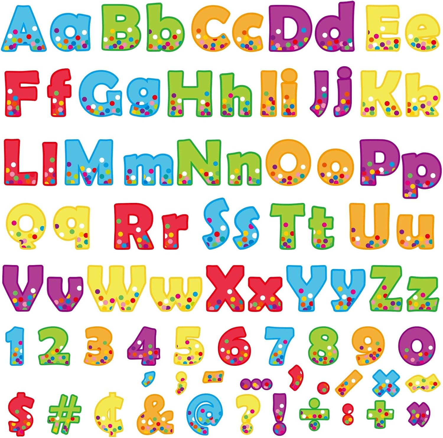 260pcs Letters Combo Pack Set Confetti Colorful Classroom Decorations Alphabet Letters Numbers Bulletin Board Block Accents Cutouts for Students Kids