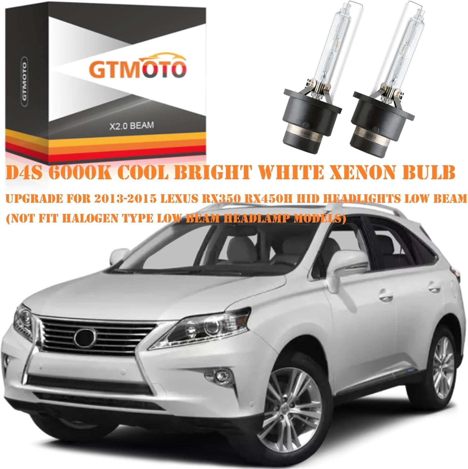 for 2010 2011 2012 2013 2014 2015 Lexus RX350 RX450H Headlights HID Low Beam with D4S Xenon Bulb Only, IS ES GS RX 350 35W AFS Headlamp 9098120024, 6000K Bright White D4SC1 Dipped Light, 2-Pack