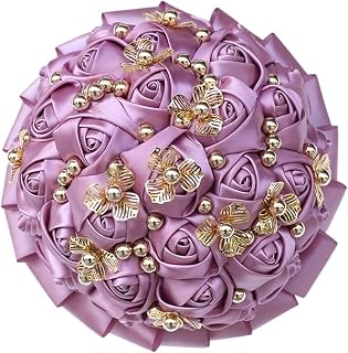 Luxury Diamond Pearl Sapphire Blue + White Silk Rose Handmade Bridesmaid Bouquet(Color-29,20CM)