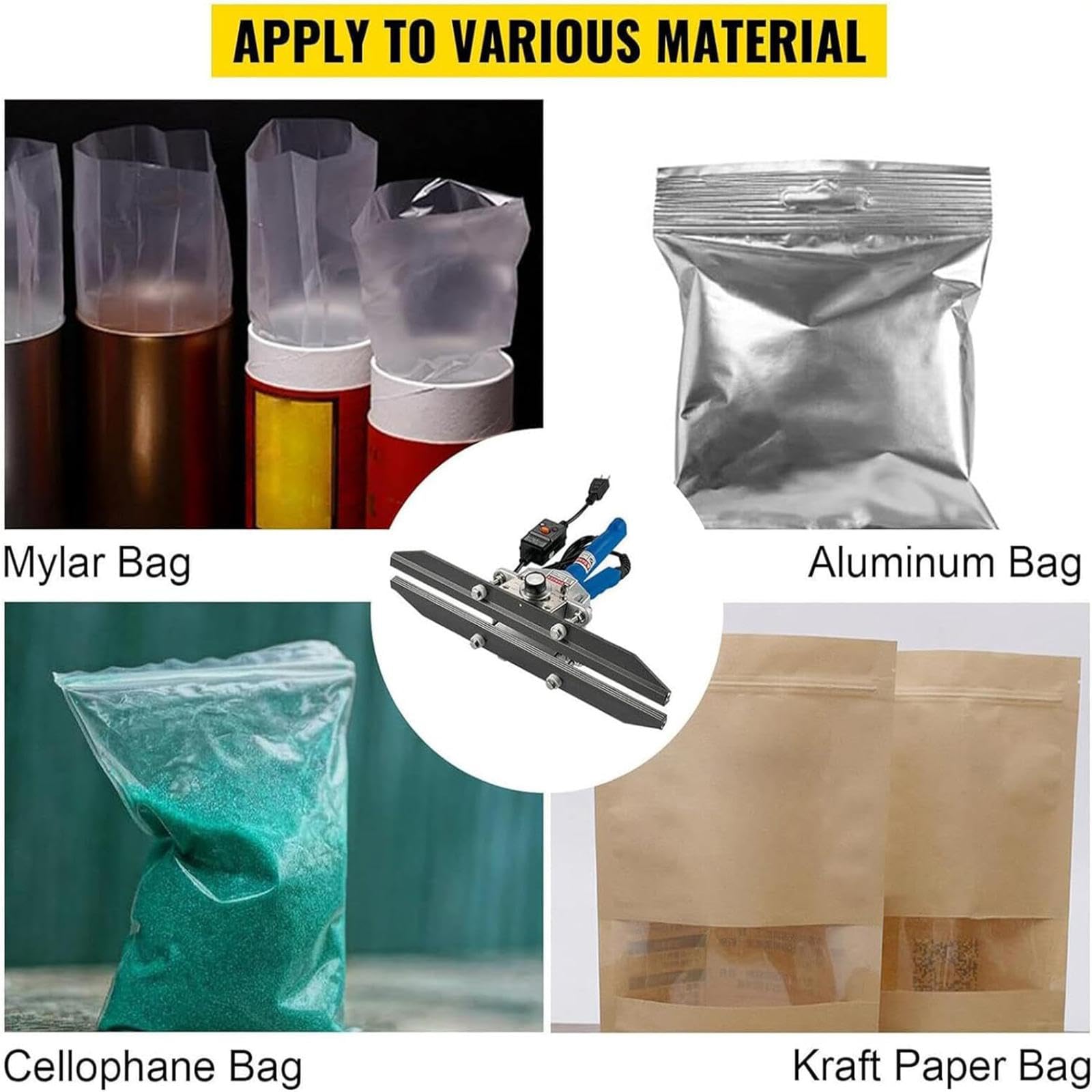 Pinze manuali sigillatrici, termosaldatrice portatile per sacchetti di carta kraft in lamina di Mylar, temperatura regolabile, riscaldamento istantaneo, protezione da surriscaldamento