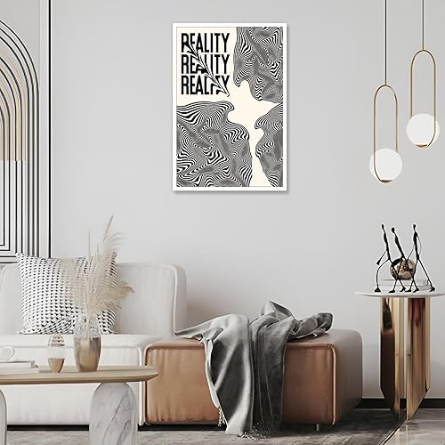 Miniatura 5 de DVBOCS Pintura impresa de realidad distorsionada, póster retro psicodélico para pared, diseño de líneas estéticas en blanco y negro, adecuado para