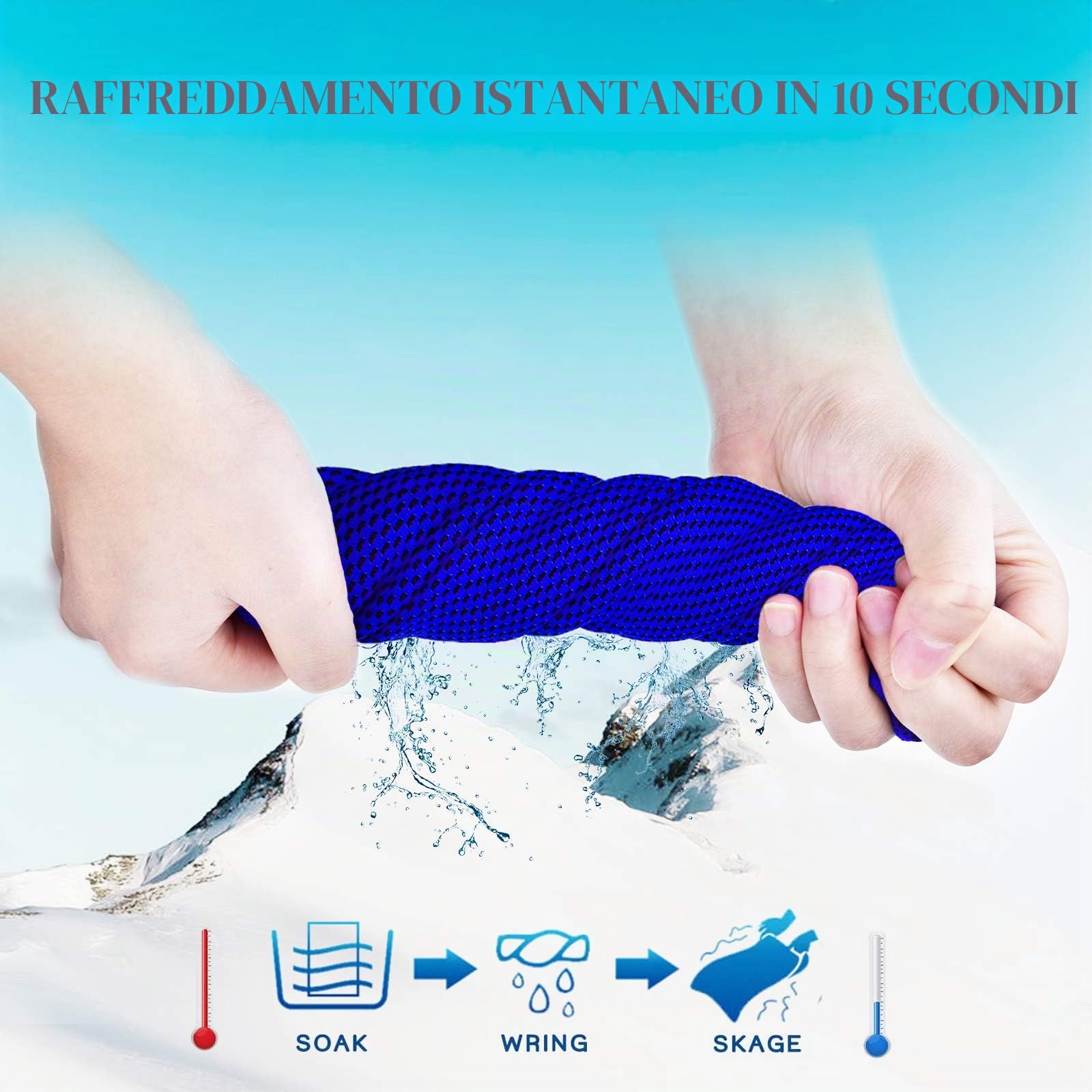 Confezione da 4 asciugamani refrigeranti (101,6 x 30,5 cm), asciugamano per ghiaccio,morbido e traspirante,asciugamano in microfibra palestra,allenamento,campeggio, fitness,blu/grigio/nero/blu scuro