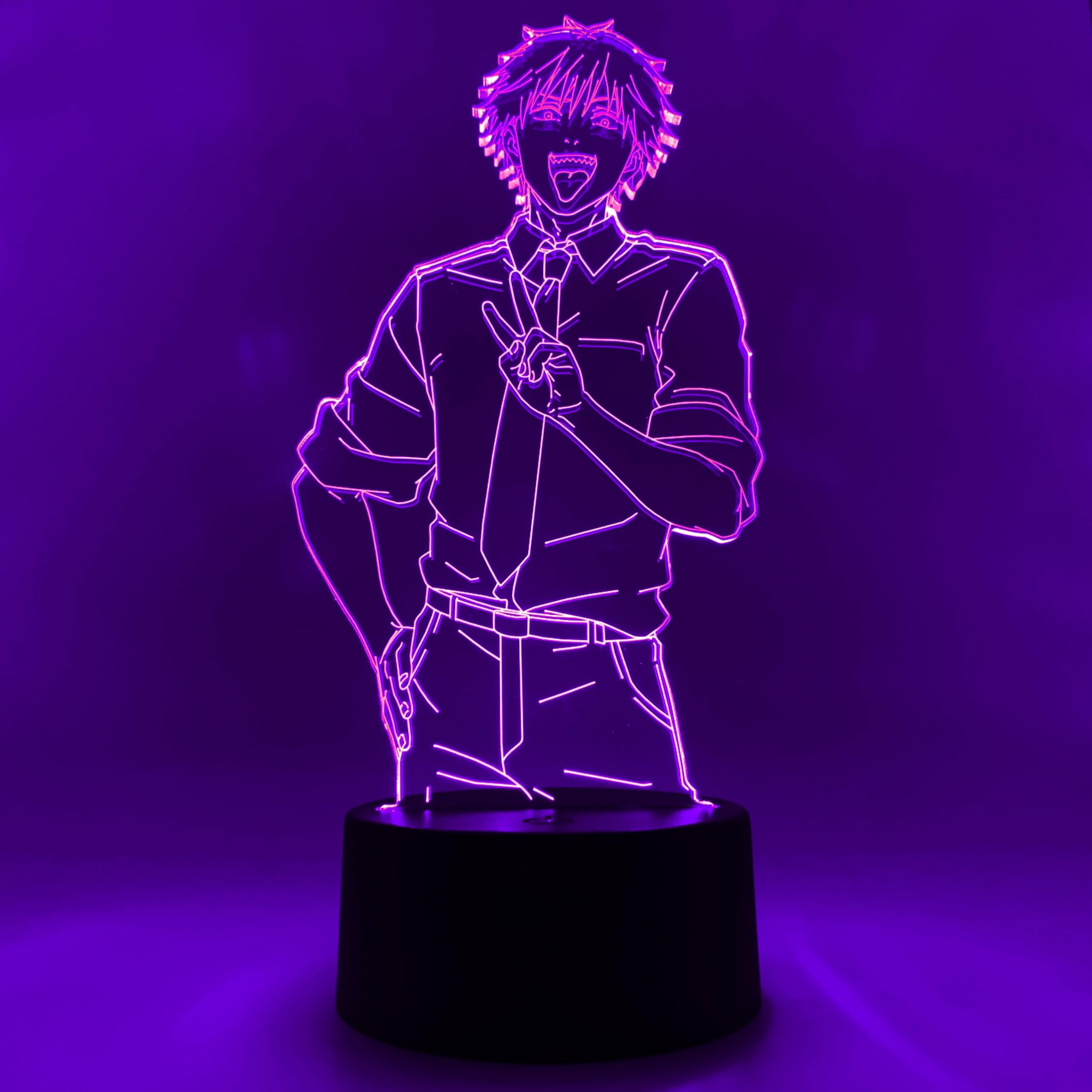 Lámpara de Chainsaw Man con silueta iluminada de Denji y base decorativa de bajo consumo