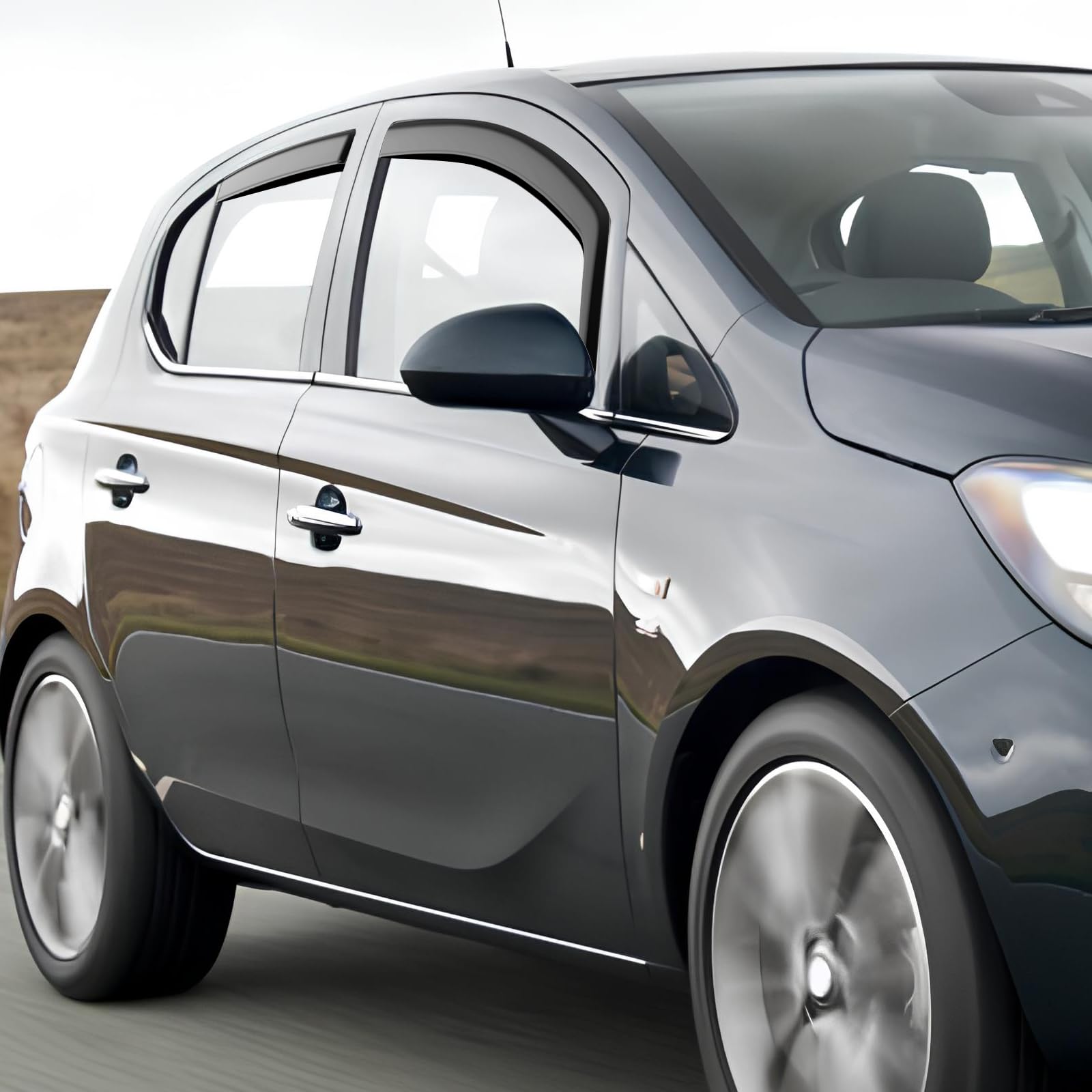 Deflectores de viento negros, protectores de lluvia para ventanas compatibles con Vauxhall Corsa D E 2006-2019 5 puertas Hatchback, visera solar a prueba de roturas en el canal lateral