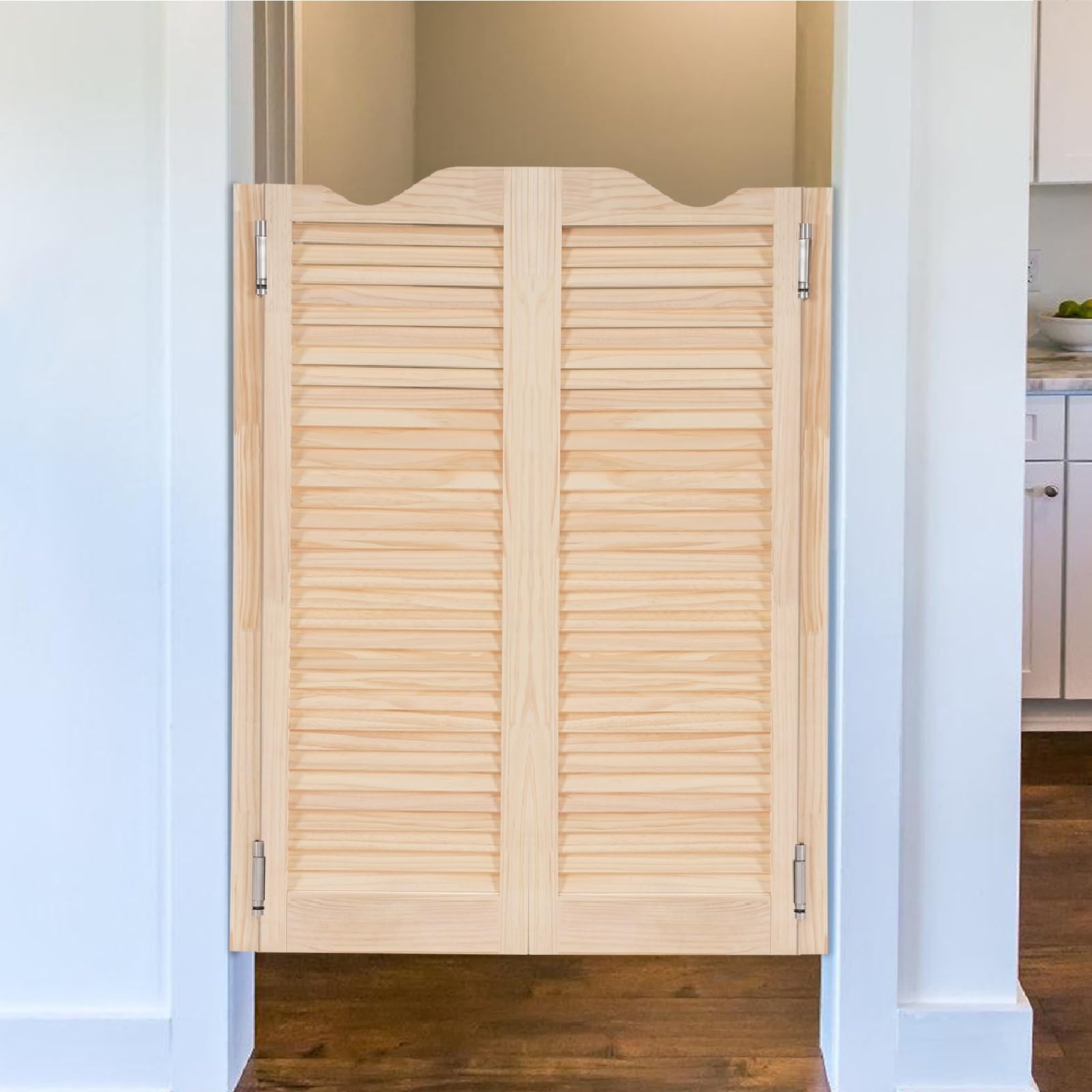 Cafe Doors Saloon Doors Interior Wood Cafe Door with Hardware Swinging Barn Door Bar Swinging Door for Indoor Pine Wood Louvered Door Included Hinges (Wood Color, 32"x42")
