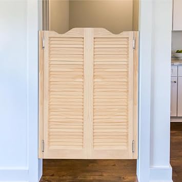 Cafe Doors Saloon Doors Interior Wood Cafe Door with Hardware Swinging Barn Door Bar Swinging Door for Indoor Pine Wood Louvered Door Included Hinges Wood Color, 32"x42"