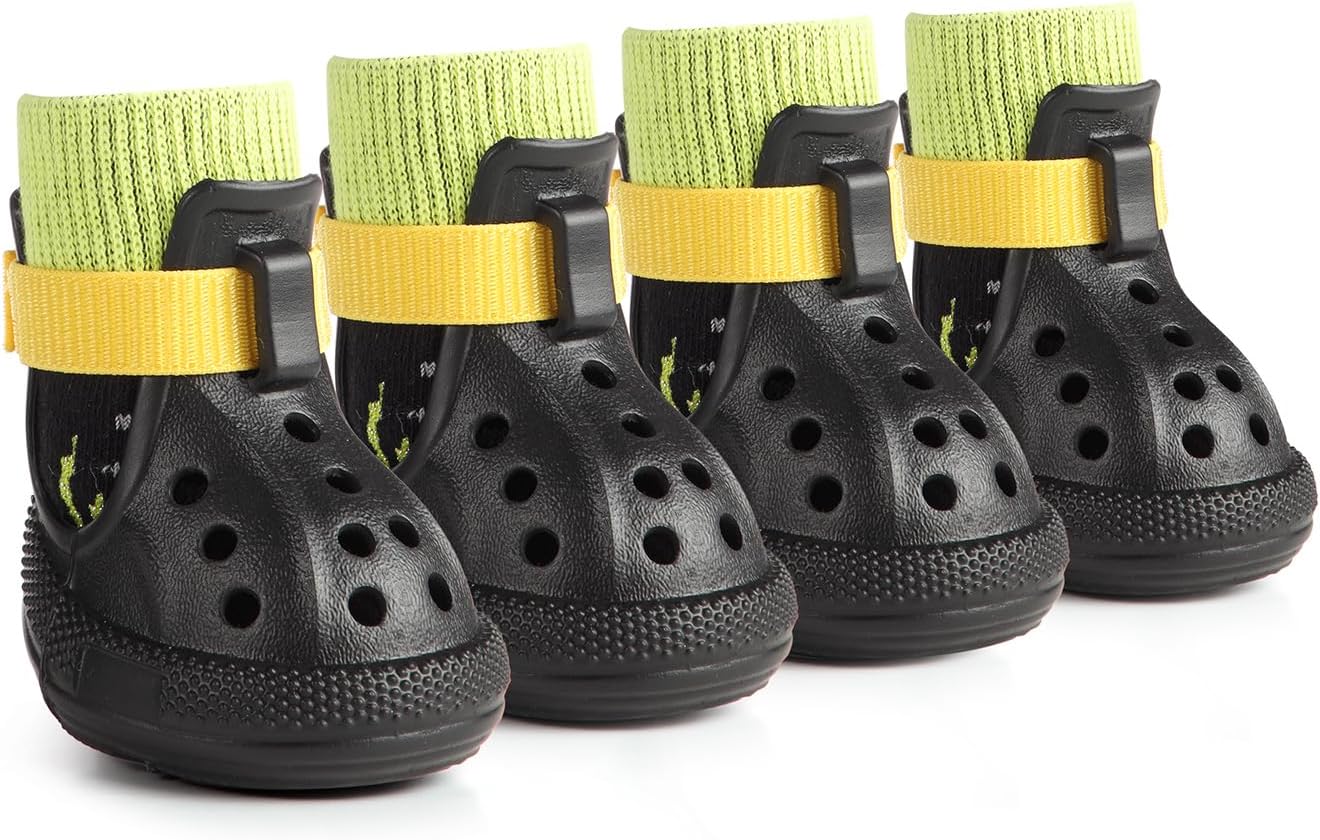 Dog Shoes for Hot Summer Pavement, Dog Shoes for Medium Dogs, Waterproof Dog Boots & Paw Protectors, Non-Slip Dog Rain Booties, Easy Clean Sandals for Beach Green Size 4
