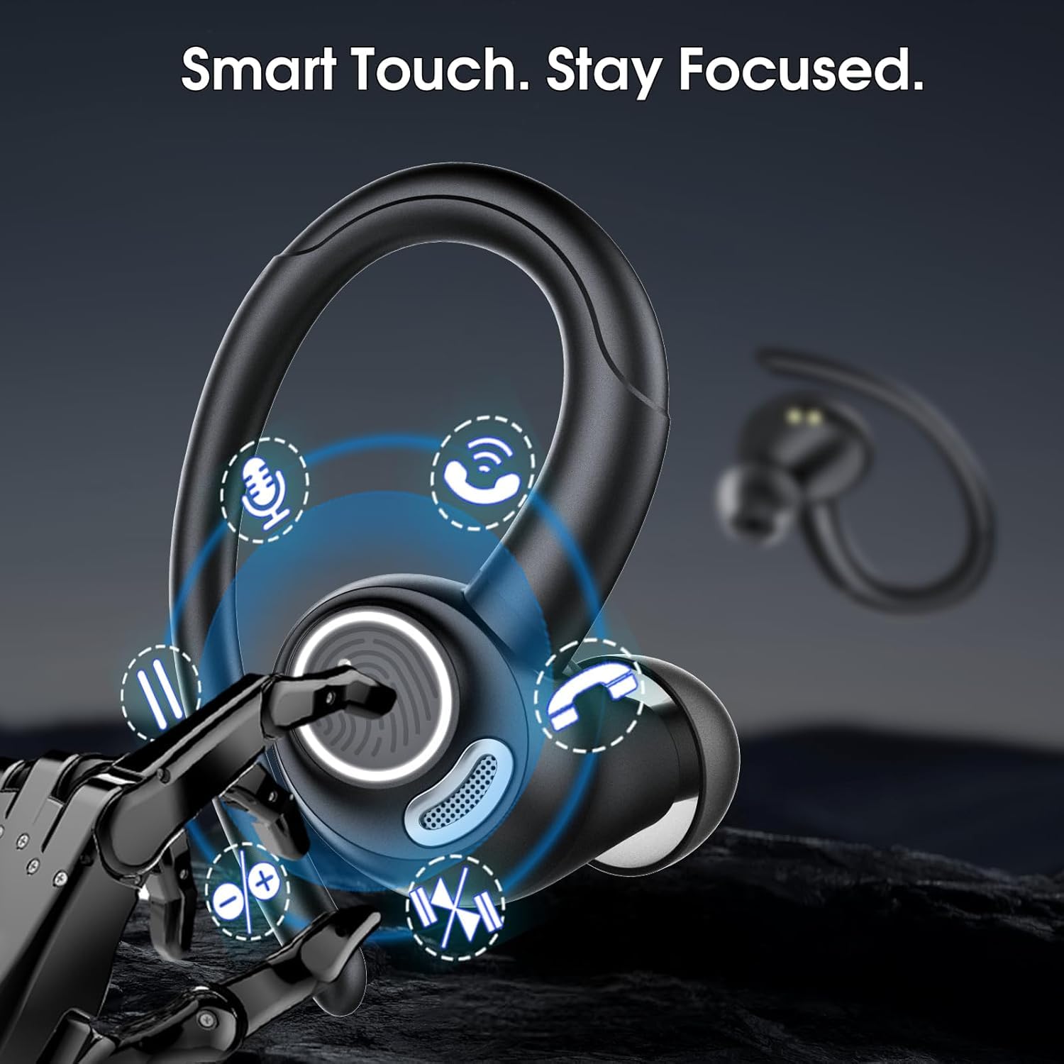 Csasan Auriculares inalámbricos Deportivos, Cascos Sonido Premium Negro | 48H Bluetooth 5.3 Auriculares con HD Micrófono y Pantalla LED, Diseño de Gancho de Aire, iOS Android para Deportes/Fitness