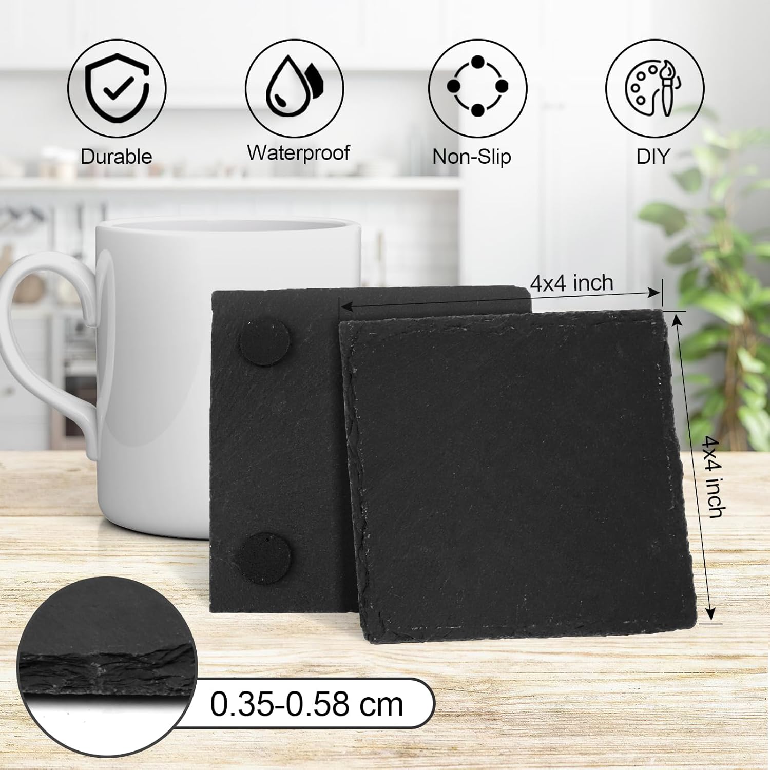 68 Pieces Slate Coasters, Dhfsleo Size 4 x 4 inch Black Coasters Stone Coaster Set, Square，Perfect for use in Your Home, Office, Kitchen,bar,Christmas or Anywhere.