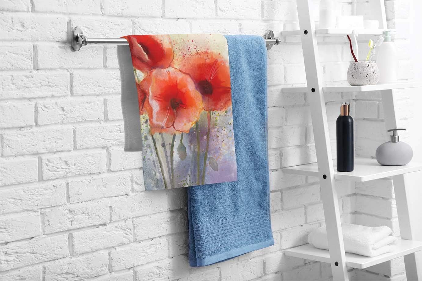oFloral Poppy Flower Hand Towels Cotton Washcloths,Oil Painting Field Spring Plant Red Floral Botany Soft Towels for Bathroom/Kitchen/Yoga/Golf/Hair/Face Towel for Men/Women 15X30 Inch - Image 3