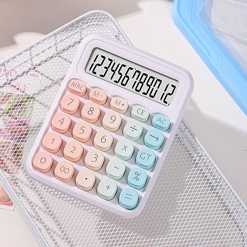 Miniatura 6 de Calculadora mecánica, calculadora de escritorio, bonita pantalla LCD grande de 12 dígitos y botones grandes, calculadora básica de oficina con