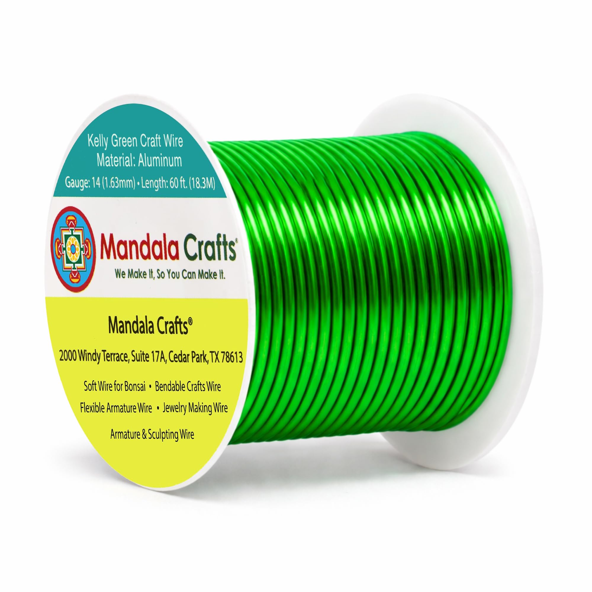 Mandala Crafts 14 Gauge Kelly Green Anodized Aluminum Craft Wire, 60 FT