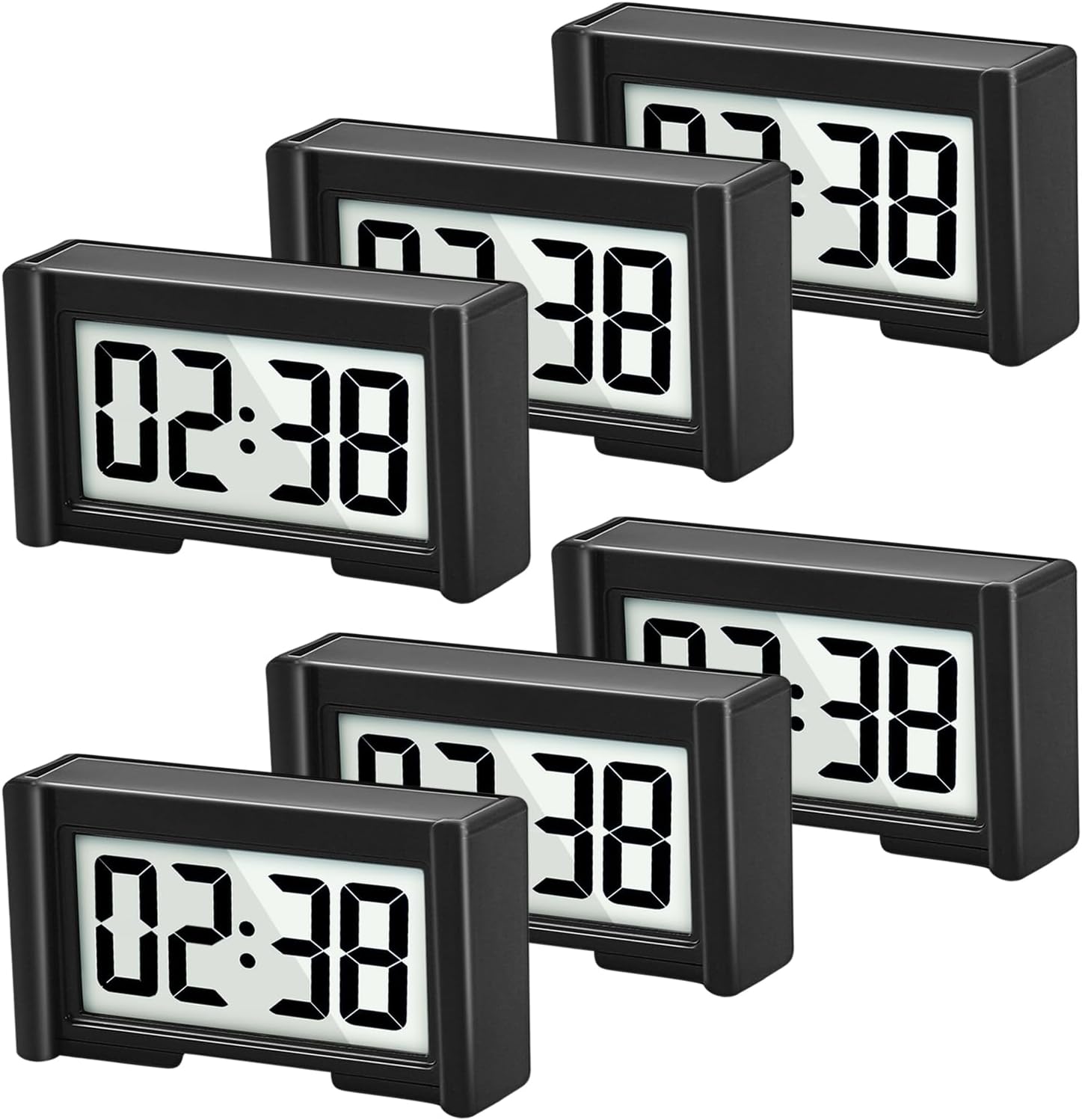 YOUNGFLY 6PCS Small Digital Clock, Vehicle Adhesive Clock with Jumbo LCD Time & Day Display, Mini Car Dashboard Clock Battery Operated for Desktop Car Truck Dashboard & Air Vent