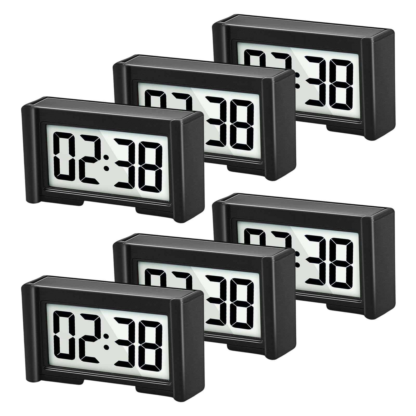 YOUNGFLY 6PCS Small Digital Clock, Vehicle Adhesive Clock with Jumbo LCD Time & Day Display, Mini Car Dashboard Clock Battery Operated for Desktop Car Truck Dashboard & Air Vent (Black)
