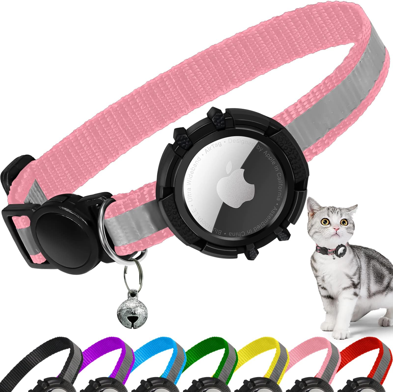 Airtag Cat Collar Breakaway, Reflective Kitten Collar with Apple Air