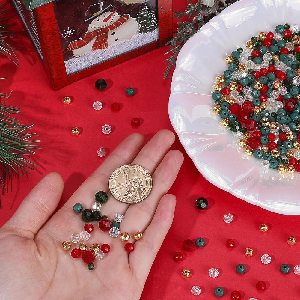 SUNNYCLUE 1 Box About 1050PCS Glass Christmas Beads Red and Green Beads Crystal Cute Xmas Round Loose Spacer Beads Bulk for Jewelry Making Bracelet Kits Women Adults Christmas Party Decor - Image 3