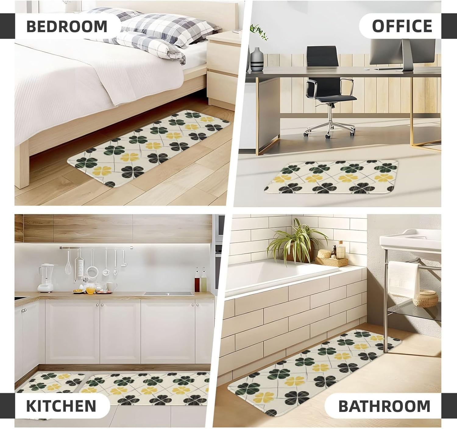 Green Plants Print Kitchen Rugs Sets of 2 Non Slip Washable, Anti Fatigue Kitchen Mats for Floor, Home Decor