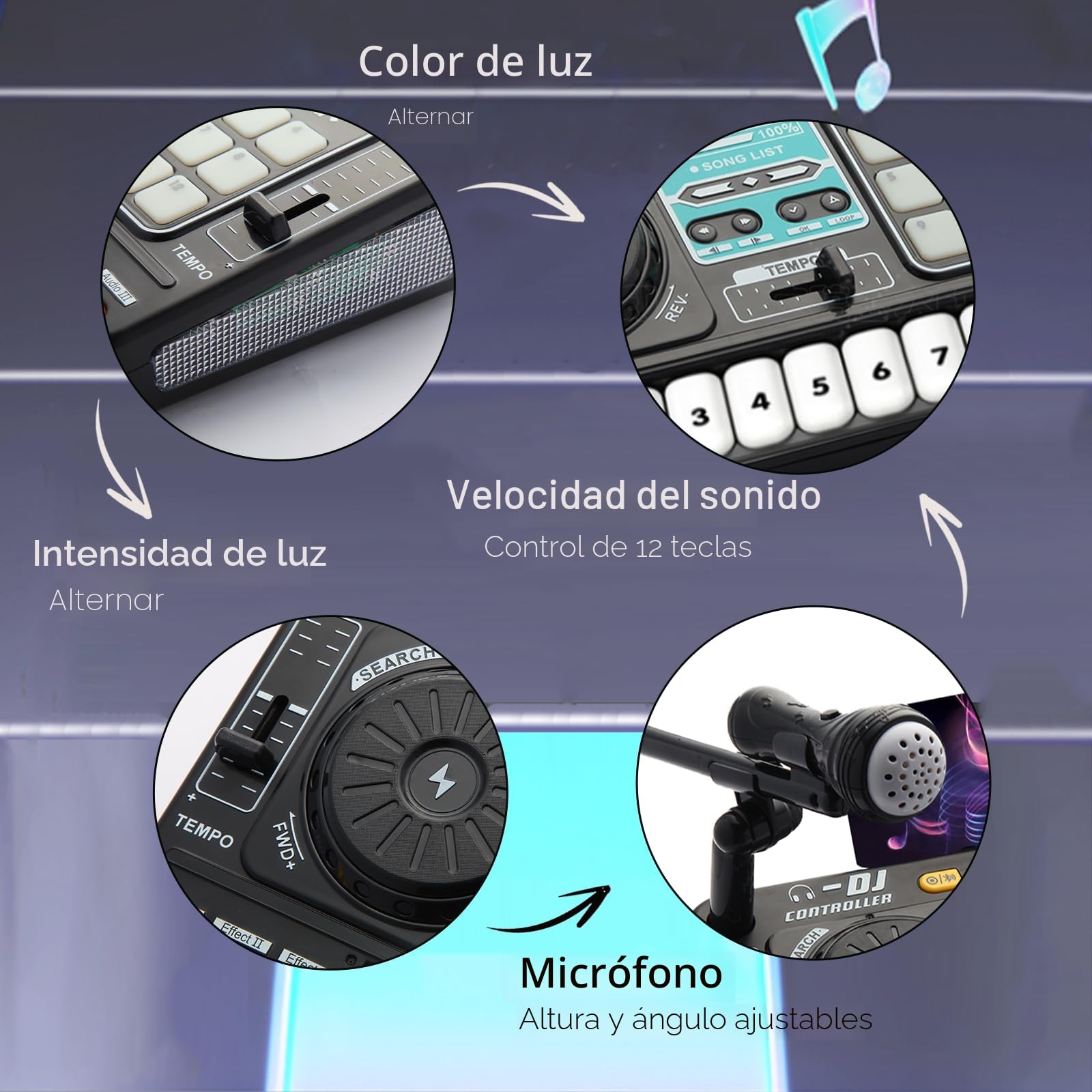 El mezclador de DJ y el reproductor de discos para niños se pueden conectar al micrófono Bluetooth
