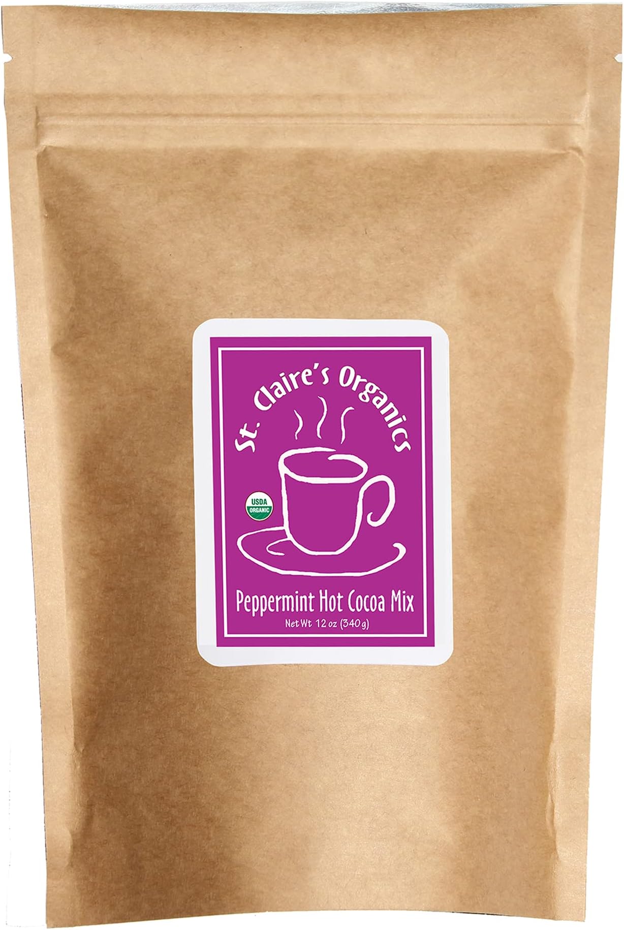 St. Claire's Organic Gourmet Hot Cocoa, (Peppermint, 12 Ounce. Bag, 20 servings) | Allergen-Free, Vegan, GMO-Free, Gluten-Free | Made in our Allergen-Free facility