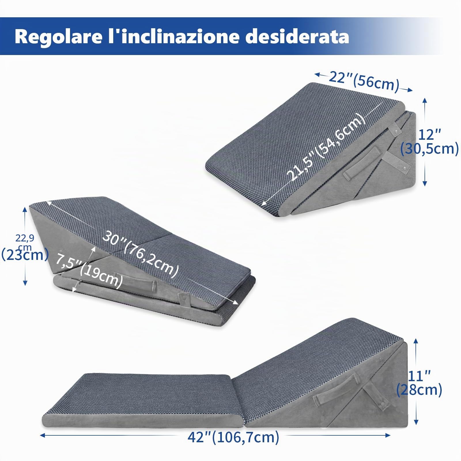 KingPavonini Cuscino a cuneo per letto, 4 altezze regolabili, Memory Foam, Ideale Dopo l'intervento Chirurgico per il Supporto di Schiena, Gambe e Ginocchia, Reflusso Acido, Bruciore di Stomaco
