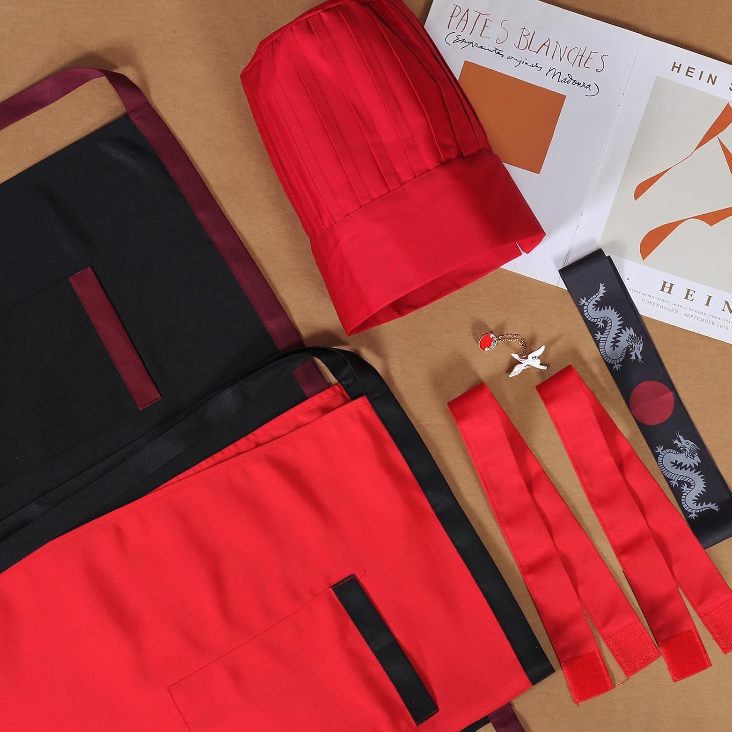 Japanese 8 Hibachi Chef Costume Set Teppanyaki Tall Cap with Hachimaki Headband Apron Accessories - Image 7