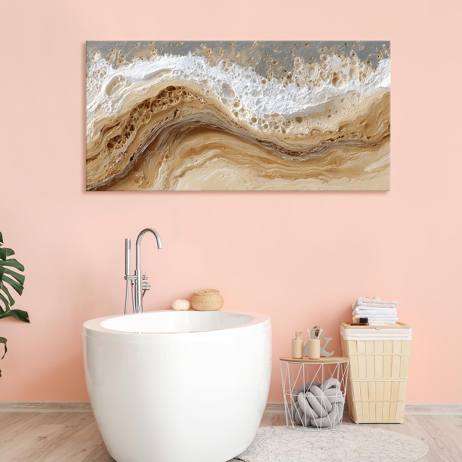Azatyam Abstract Ocean Wave Beach Wall Art Decor for Bathroom Bedroom Office Living Room Coastal Canvas Pictures Modern Seascape Painting for Home Decoration Aesthetic Artwork Ready to Hang 20"x40"