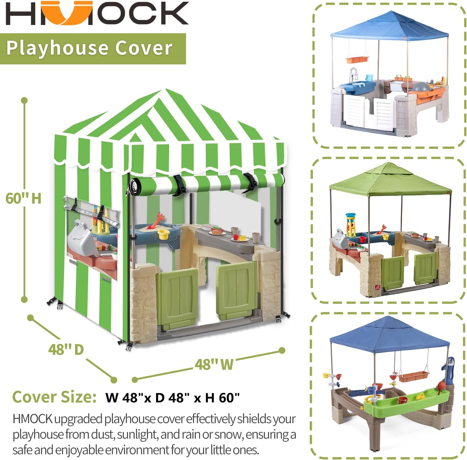 Kids Outdoor Playhouse Cover, Kids Playhouse Cover Suitable for Step 2 Playhouse and Playhouse of The Same Size as Other Brands Playhouse for Kids Outdoor, Outdoor Playset Cover (Green)