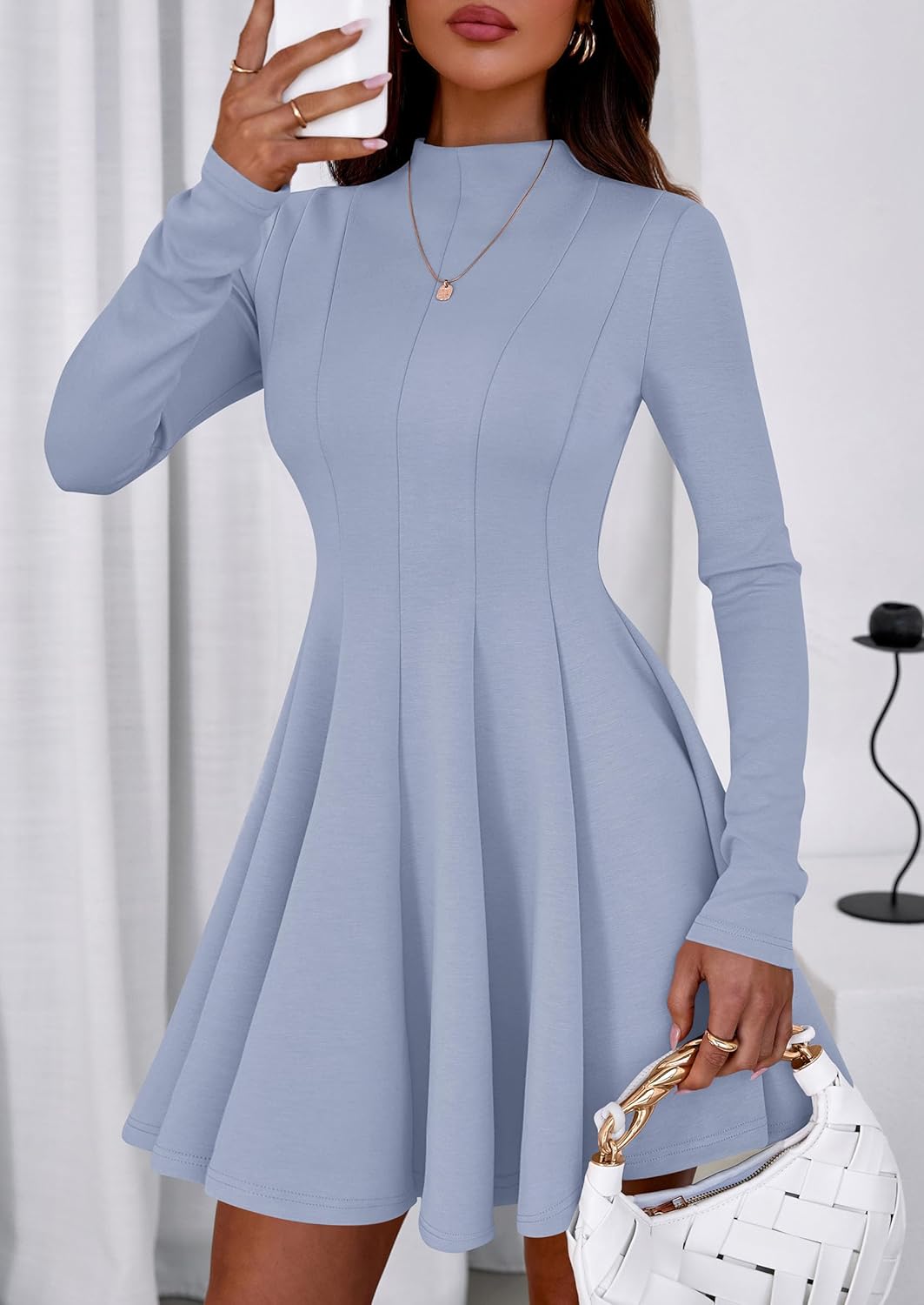 PRETTYGARDEN Fall Dresses for Women Elegant Classy 2026 Casual Long Sleeve Swing A Line Ruffle Short Homecoming Party Dress - Image 3