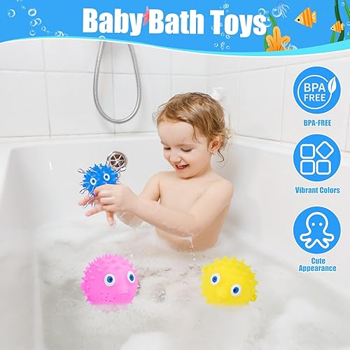 Miniatura 2 de uvitaya - 4 bolas de agua de pez globo, juguetes sensoriales para aliviar el estrés flotantes, juguetes de piscina para niños, bolas de agua para