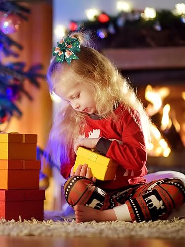 Miniatura 7 de 24 lazos de Navidad para niñas, EBANKU de 3.5 pulgadas, bonitos lazos para el cabello, pinzas de cocodrilo, Papá Noel, muñeco de nieve, copo de