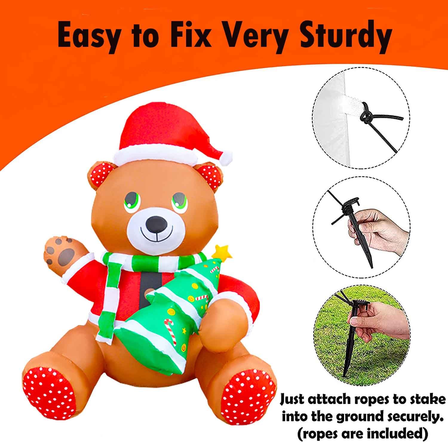 JOYEASE Orsacchiotto di Natale gonfiabile da 6 piedi che tiene l'albero di Natale Build-in LED Blow Up Clearance per le decorazioni del giardino del cortile delle vacanze