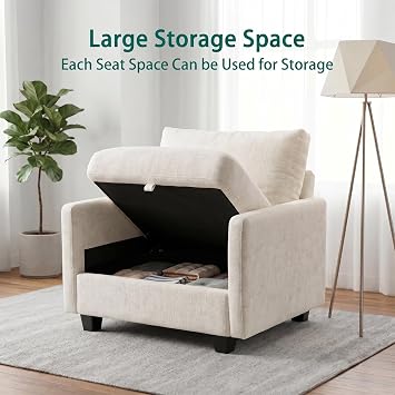 Singel Seat Modern Couches for Living Room, 38 Single Sofa with Storage
