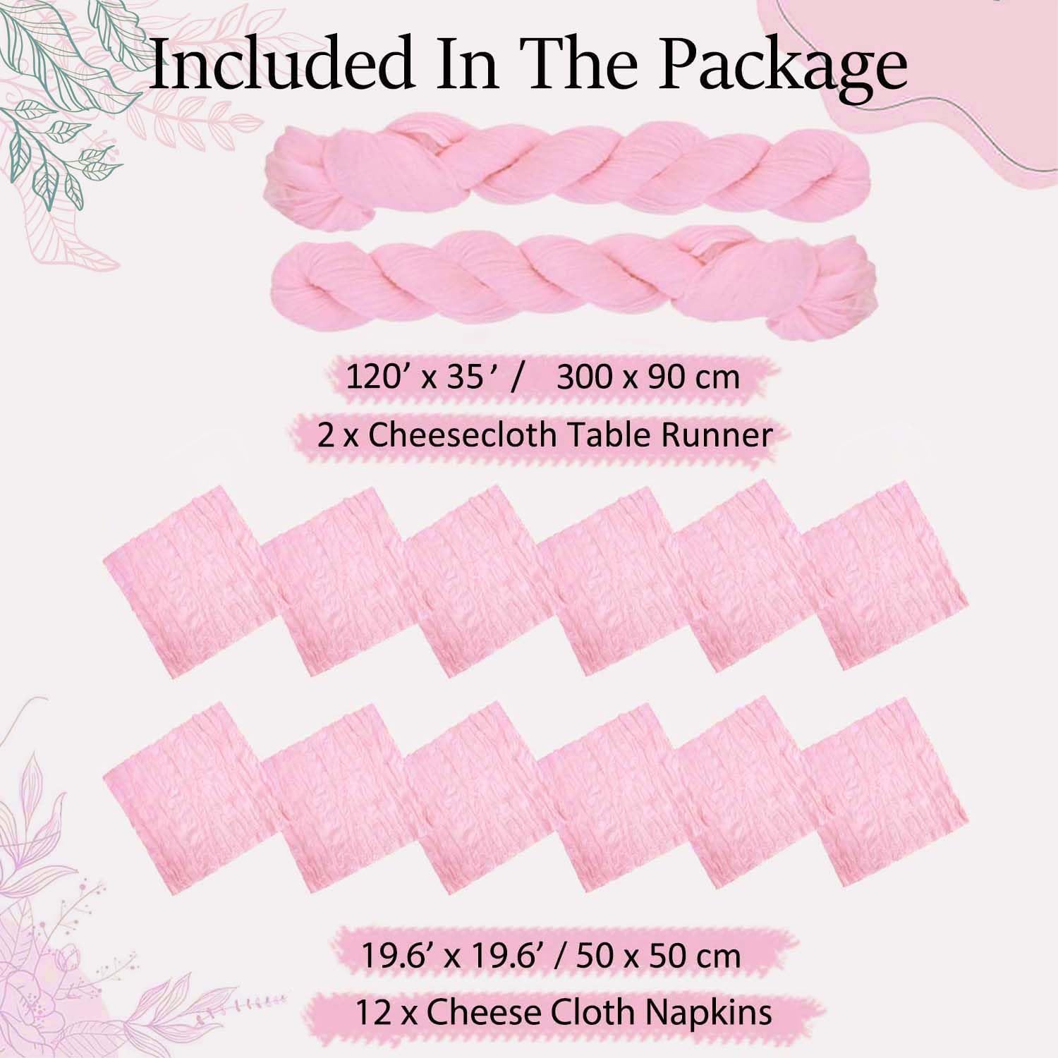 Blush Pink Cheesecloth Table Runner 10Ft 2-Pack with 12 Napkins, Gauze Runner Napkins Set for Wedding Baby Shower Birthday Dining Table Decor