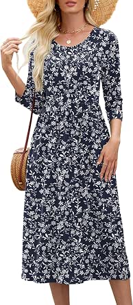 Heymoments Women 3/4 Sleeve Fall Winter Midi Dress with Pockets